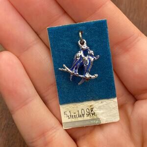 Vintage 925 Griffith Sterling Silver Enamel Love Birds Pendant Bracelet Charm